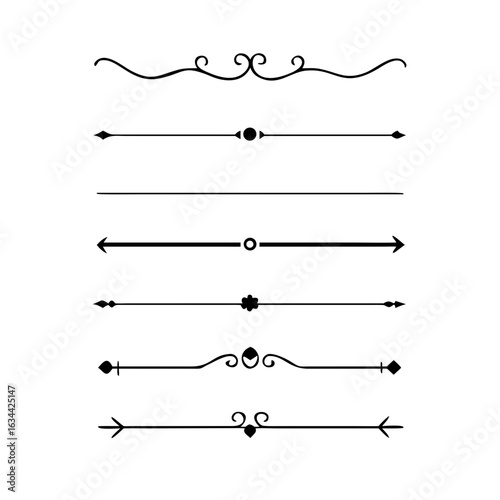 text dividers doodle set. Wedding decorative elements. Divider ornament, borders, floral, vintage line separators. Hand drawn vector illustration isolated on white background. Set page dividers.	