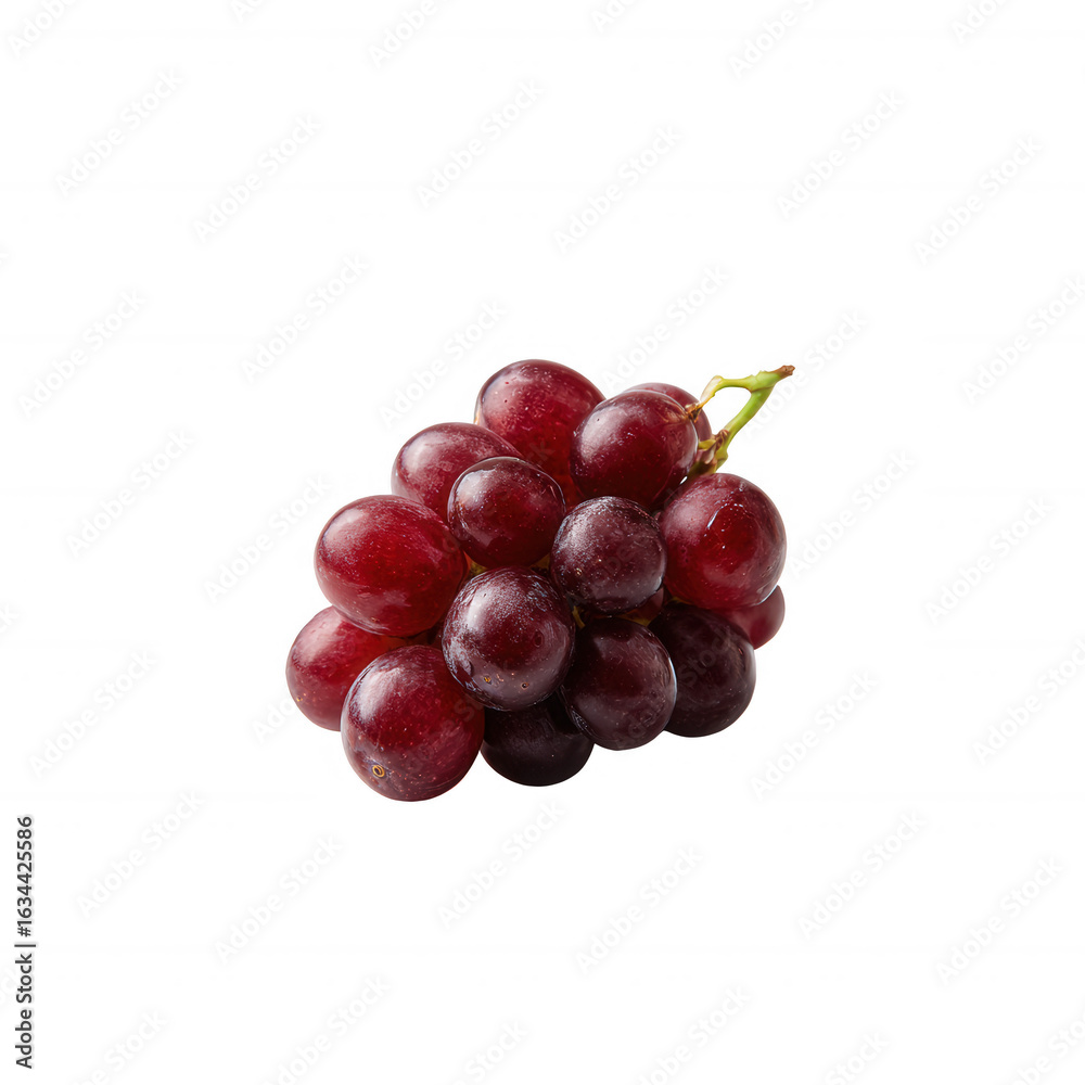 Fototapeta premium A cluster of fresh red grapes isolated on a white background, showcasing their vibrant color and juicy texture, perfect for healthy eating or culinary presentation.