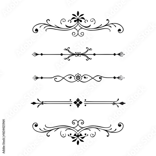 Wedding decorative elements. Divider ornament, borders, vintage line separators. Hand drawn vector illustration isolated on white background.gold ornament decorate frame border pattern Thai art	