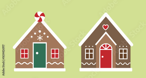 Set Of Colorful Gingerbread House Flat Stock Vector Illustration.
Cute Christmas Cookie House Clipart. 
Good for greeting card, poster, banner, leaflet.