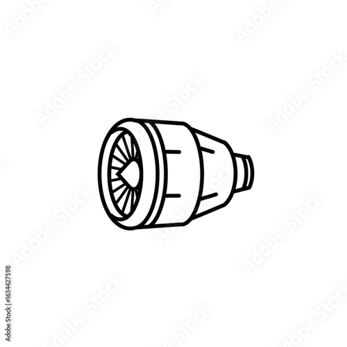 Jet engine turbine illustration in line art style  