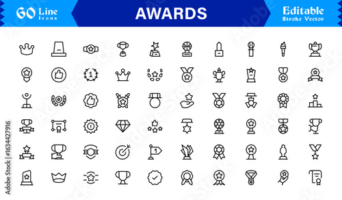 Awards line icon set with professional modern minimal style, unique vector symbols for recognition achievement celebration, elegant and clean design collection, premium quality