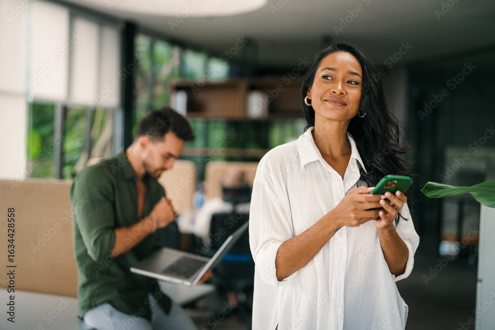 custom made wallpaper toronto digitalSmiling asian successful business woman, freelancer, coworker female leader using digital device