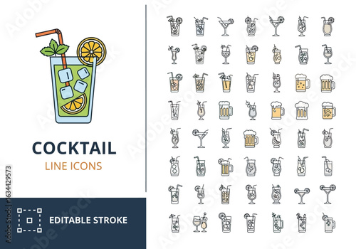 Beach and summer vacation line icon set. A comprehensive collection of symbols for travel, seaside holidays, and tropical life.