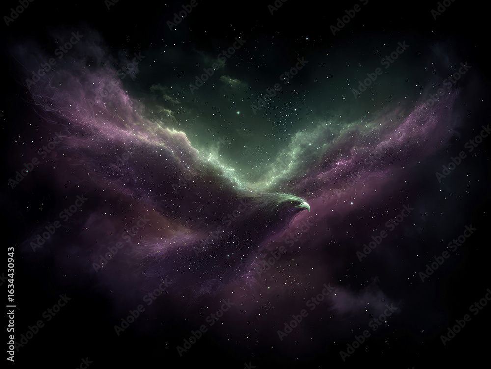 Fototapeta premium Colorful nebula in space, swirling gas clouds purple, blue, green hints of red, possible central star, soft diffused lighting, digital art style, elevated perspective, circular patter - AI-Generated