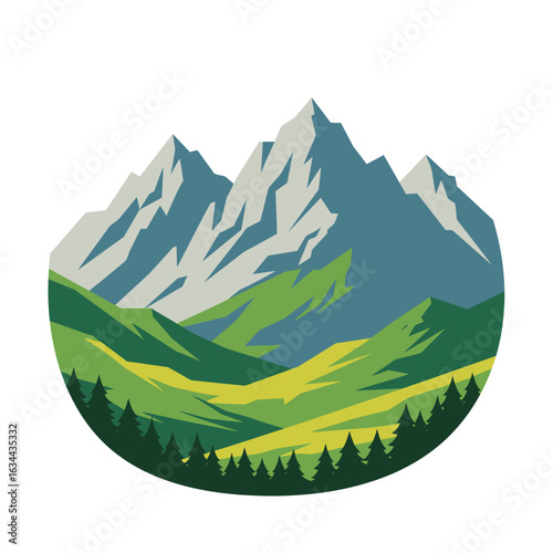 Serene Mountain Landscape with Lush Greenery and Majestic Peaks