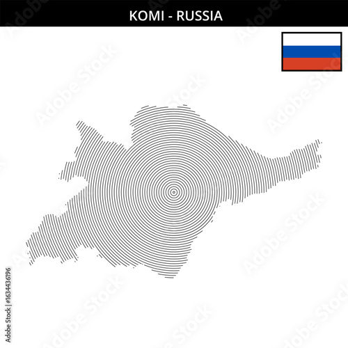 the geographical outline of Komi Russia with its flag