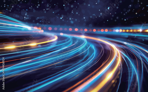 A colorful streak of light is shown in the image, with a bright yellow line at the top and a bright blue line at the bottom. The streaks of light are moving in opposite directions