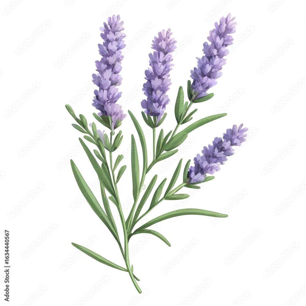 Naklejka premium Elegant vector illustration of a lavender stem in muted tones on white background, ideal for packaging, prints, or wellness branding