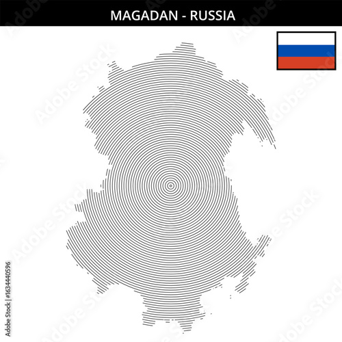 Unique geographical map of Magadan Russia with flag design