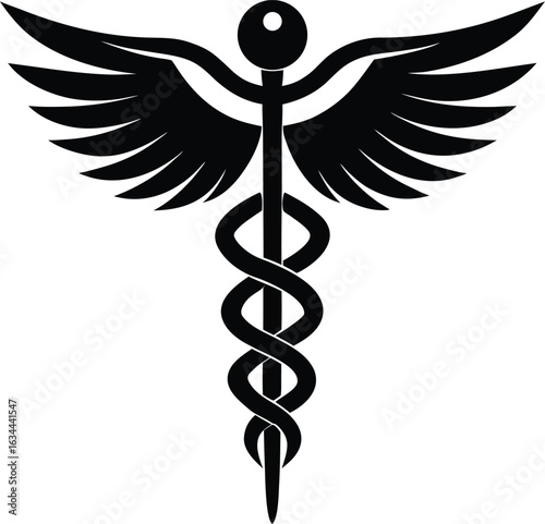 Caduceus medical symbol silhouette isolated on transparent background