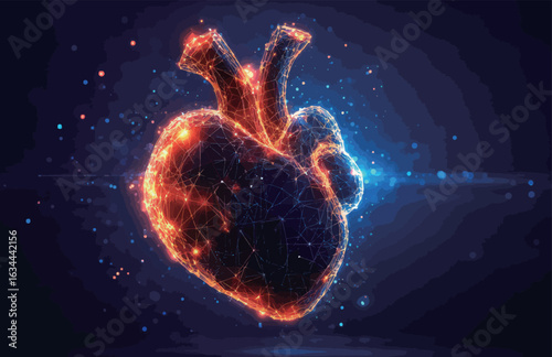 A heart made of light and blue. The heart is surrounded by a blue background. The heart is lit up with red and orange