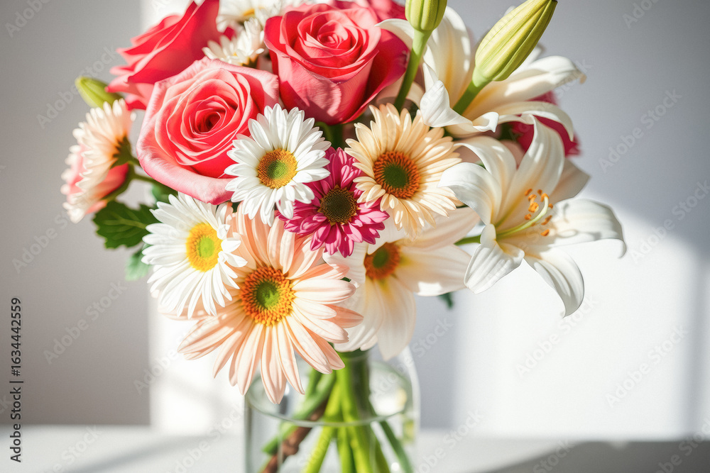 Fototapeta premium Beautiful Bouquet of Roses, Lilies, and Daisies