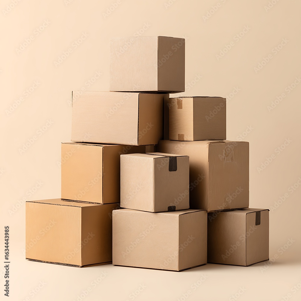 Obraz premium Stack of Cardboard Boxes in Neutral Colors on Light Background