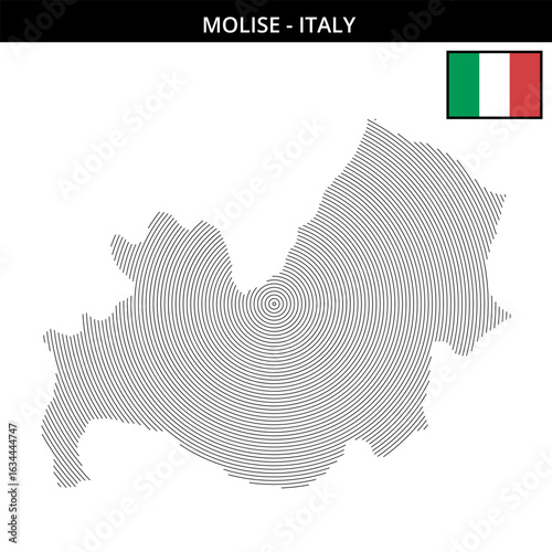 the unique map of Molise Italy with its country flag