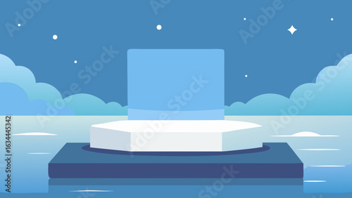 Podium on Frozen Lake with Sparkles and Light Mist