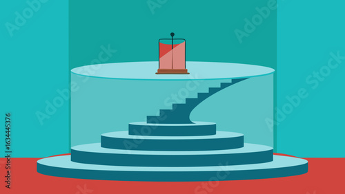 Podium on Spiral Stair Platform with Glass Railing