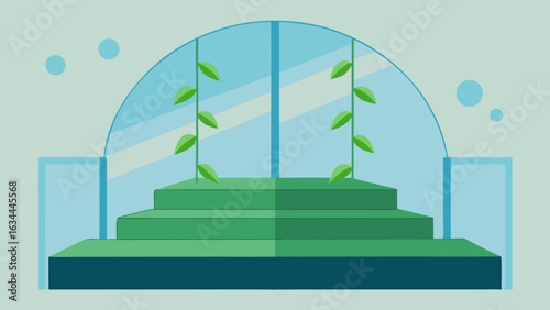 stage in a greenhouse with vines climbing glass