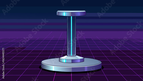 sleek rotating chrome podium on illuminated grid