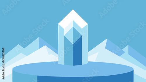 Transparent Ice Crystal Podium on Snowy Peak