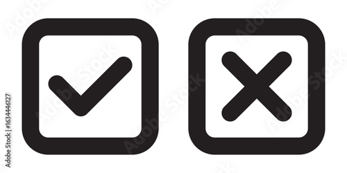 Black vector check mark and cross mark  . Isolated tick and cross vector icons. Checkmark and cross mark icon. Colourful icon for apps and websites. Vector illustration tick and cross icon. EPS 10.