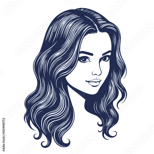 Beautiful woman with wavy hair showcasing balayage process for hair styling in salon. This illustration captures the essence of hair care, highlighting wavy tresses and artistry in hair design.