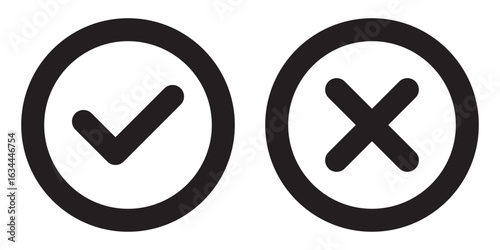Black vector check mark and cross mark  . Isolated tick and cross vector icons. Checkmark and cross mark icon. Colourful icon for apps and websites. Vector illustration tick and cross icon. EPS 10.