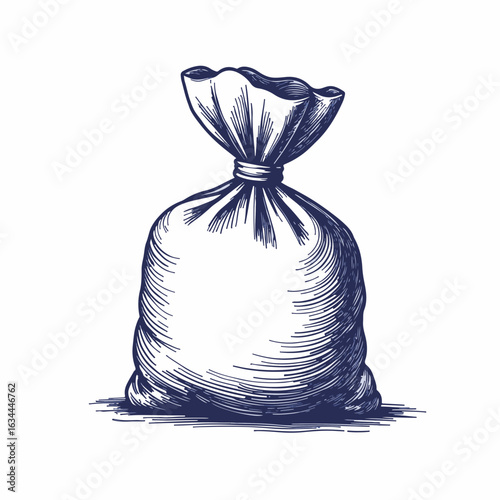 Hand-drawn bag of lavender resting on surface, showcasing intricate texture and unique shape. Detailed design of bag captures essence of lavender herb, perfect for natural product packaging.