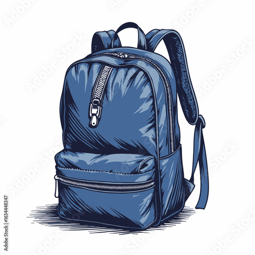 Stylish blue backpack with zipper detail and adjustable straps. This backpack features a design perfect for students and travelers, showcasing practical compartments and a modern look.