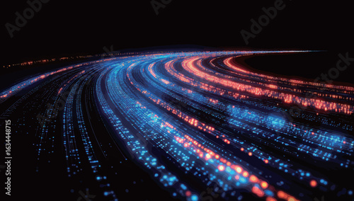 A bright blue line of light with a lot of sparkles. The sparkles are blue and yellow, creating a sense of movement and energy. The line of light seems to be moving through space