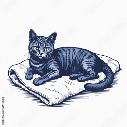 Relaxed cat lying on clean clothes, showcasing soft textures and comfortable surroundings, with a playful attitude and a cozy atmosphere. Ideal for pet lovers and lifestyle content featuring cats.