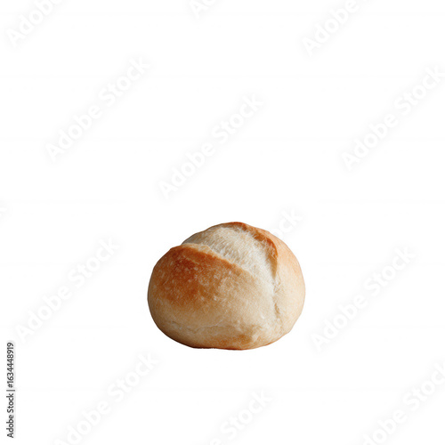 Freshly baked bread roll on a white isolated background, perfect for culinary themes, baking tutorials, or food photography for advertisements and menus.