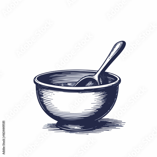 Mixing bowl with spoon for cooking and baking recipes, bowl holds ingredients for preparing dishes. Mixing bowl concept captures kitchen essentials for cooking enthusiasts and culinary creations.