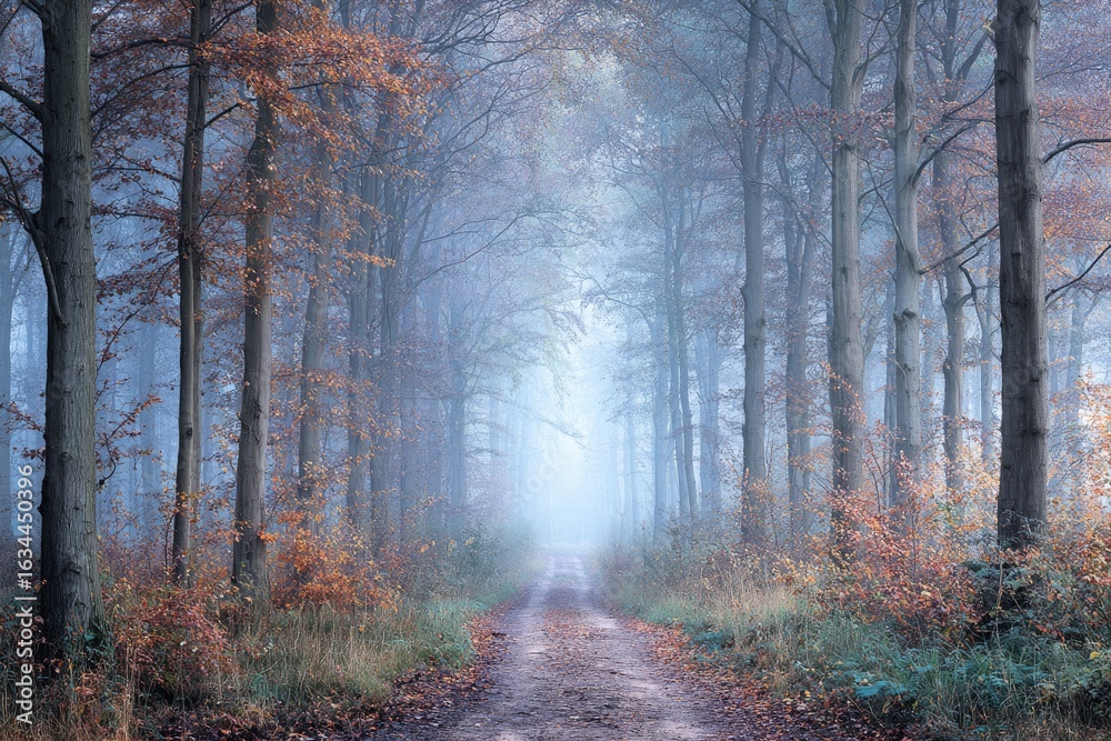 Obraz premium Misty autumn forest path