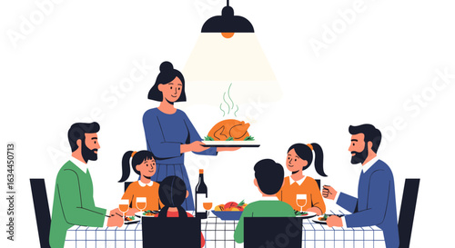 Family gathering for a festive meal celebrating togetherness and gratitude around the dining table