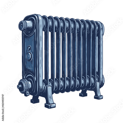 Classic oil radiator heater with elegant design and metal structure, showcasing the intricate details of the heating element and the control dial.