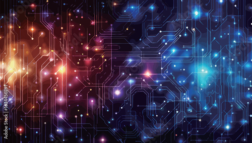 A blue background with a lot of lights and lines. The background is very busy and has a lot of lines