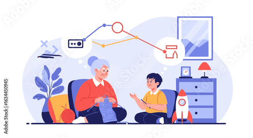 Generations connect through shared activities bridging past and future aspirations together