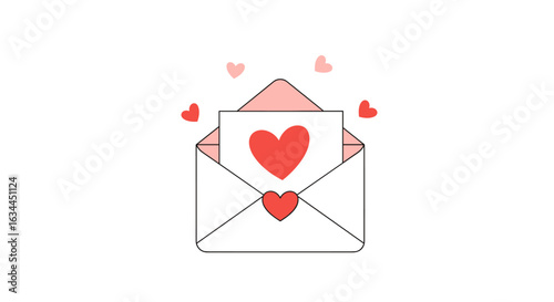 Charming romantic love letter illustration with hearts floating around the envelope for valentine's day celebration or affectionate communication
