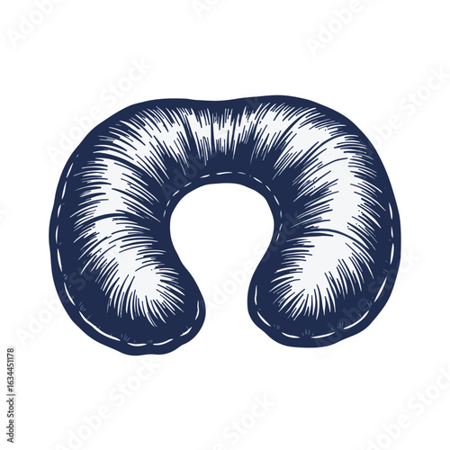 Cozy neck pillow design in soft fabric with unique contour for comfort and relaxation. Neck pillow features ergonomic shape providing support during travel or rest.