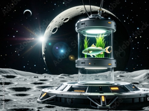 Wallpaper Mural Futuristic Aquarium with Fish Displayed on Moon Landscape by Space Torontodigital.ca