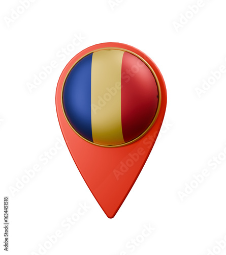 Free Download Romanian Flag Pin Location Marker 3D rendering,  Glossy Icon PNG Transparent BG - GFXLoad