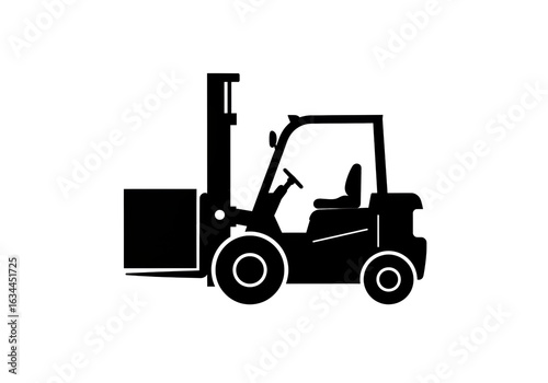 Isolated Black Forklift Truck Lifting Pallet