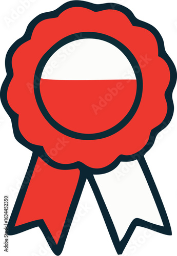 red and white badge