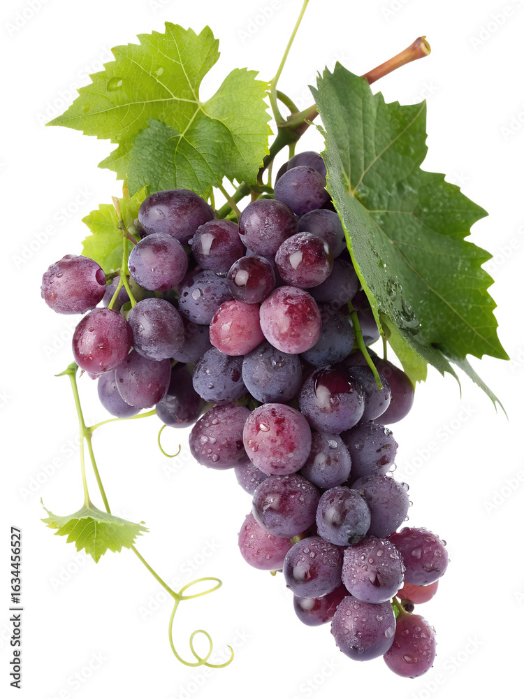 Fototapeta premium Lush cluster of purple grapes isolated on transparent background