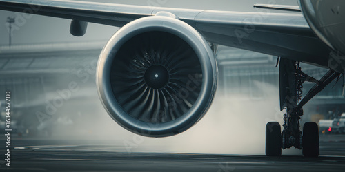 Close-up of airplane jet engine turbine
