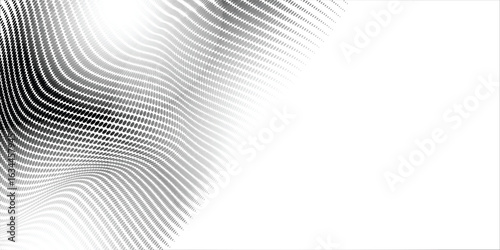Abstract halftone background with wavy surface made of gray dots on white modern dots background modern