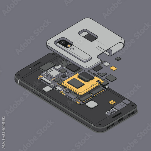 Exploded View of Smartphone Internal Components A Detailed Technical Illustration