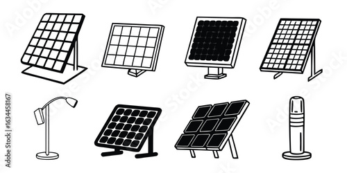 Set of 7 solar panel illustrations vector