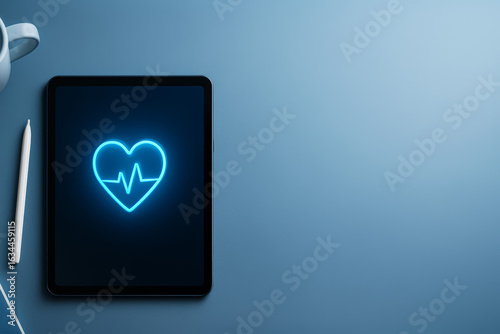 digital health symbol glowing on modern tablet screen